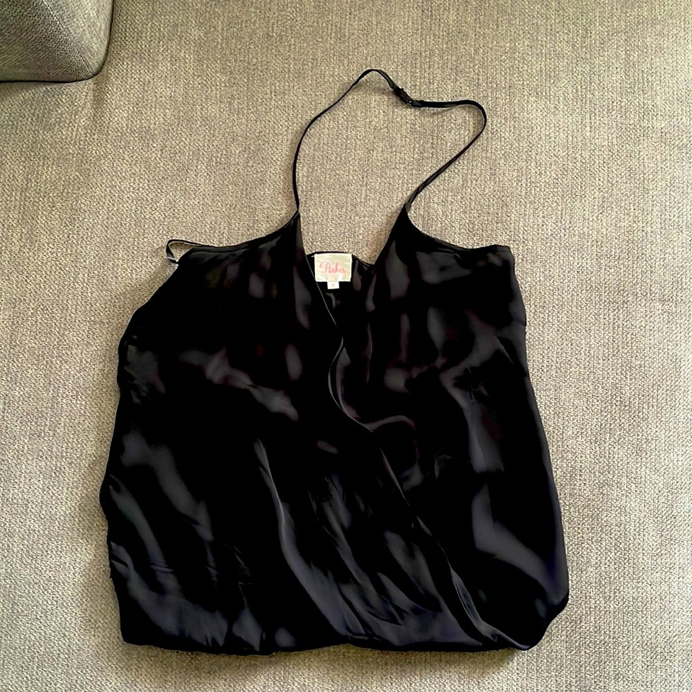 100% Silk Black Halter Top